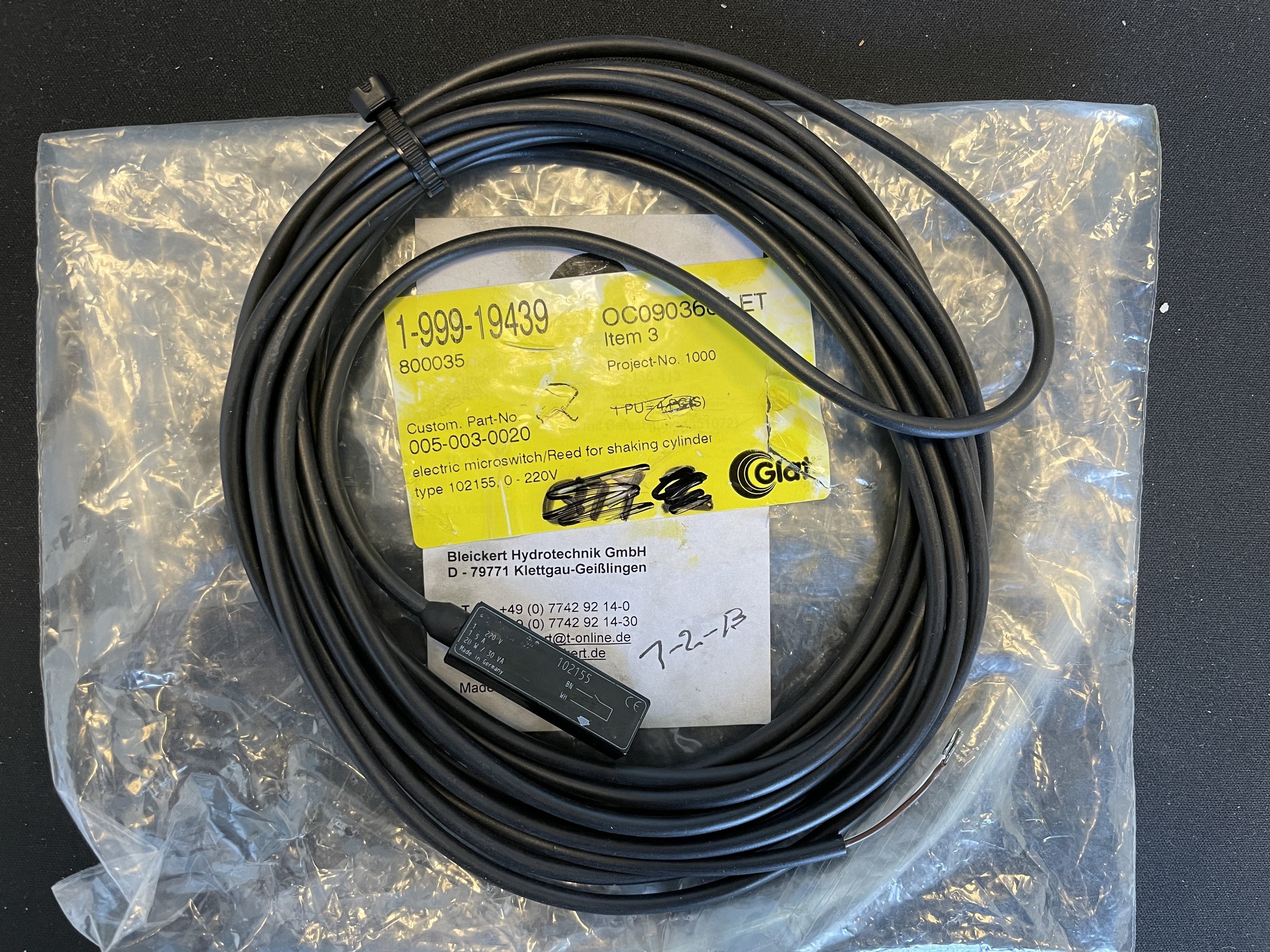 Microswitch/Reed for Glatt Shaking Cylinder