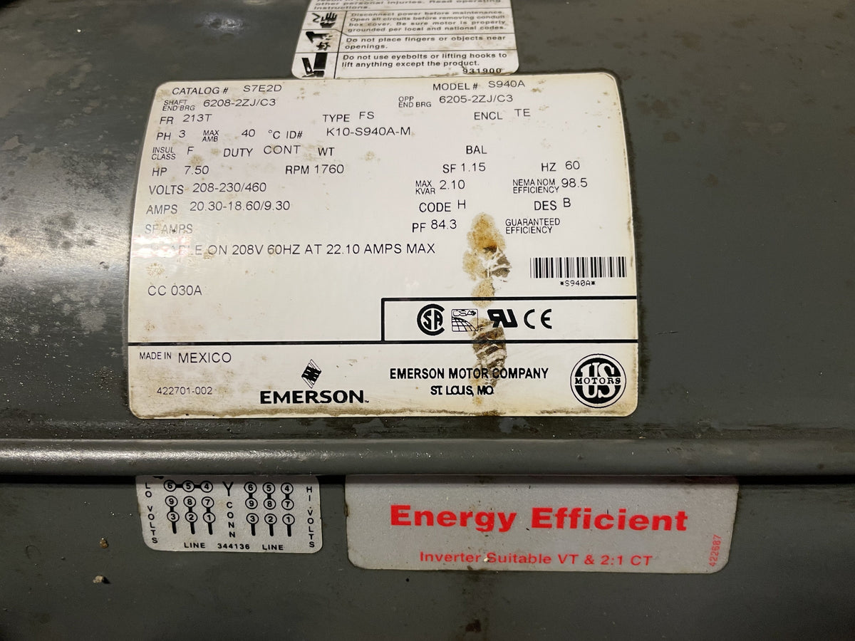 Emerson Motor 7.5HP 230/460 Volt Inverter Ready for Stokes 328-2 Press