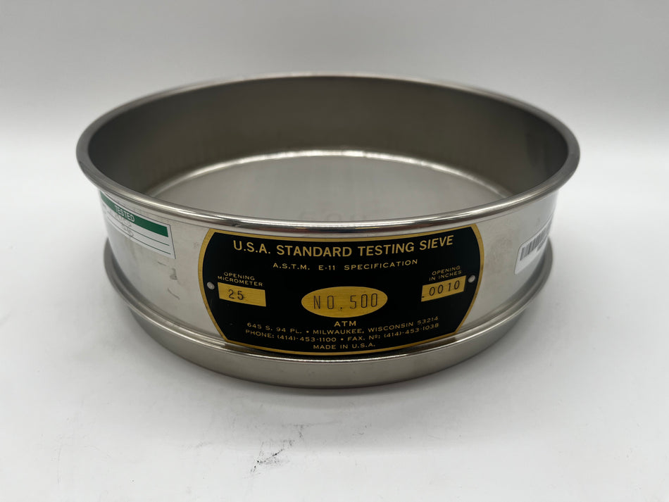 500-Mesh, 8" x 2" Stainless Steel Test Sieve by Thomas Scientific, OEM Part #500SS8F