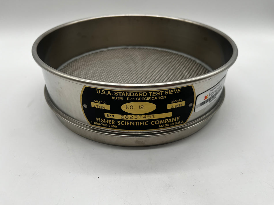 12-Mesh, 8" x 2" Stainless Steel Test Sieve by Fisher Scientific, OEM Part #04-881-10H