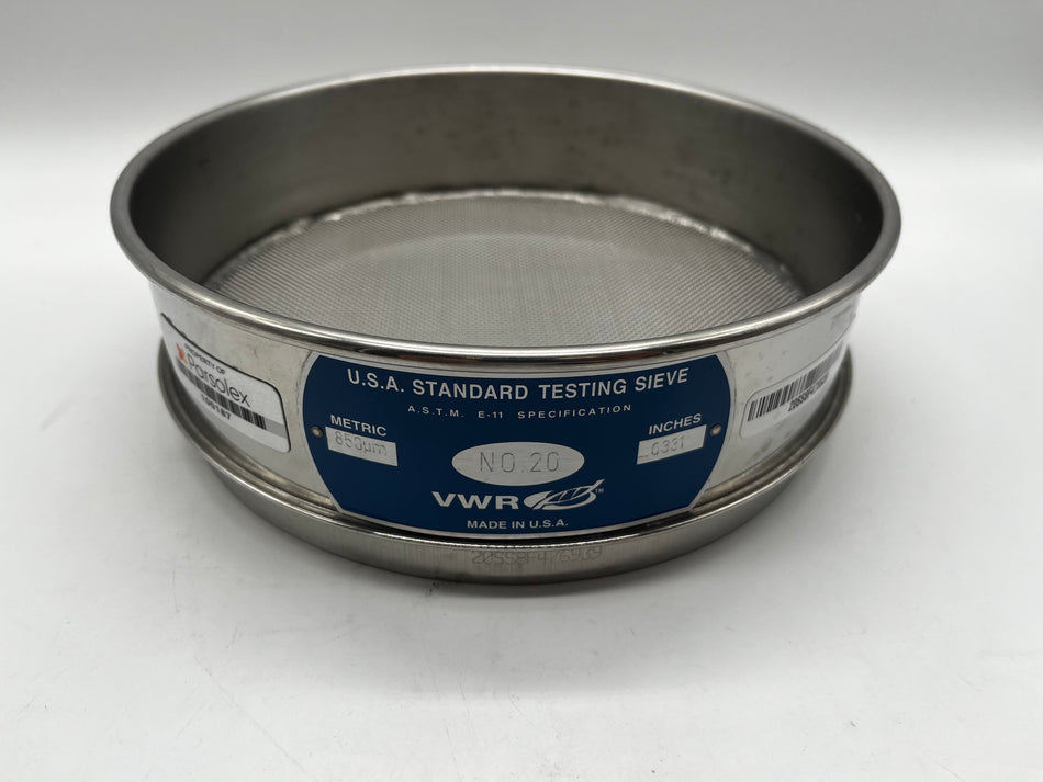 20-Mesh, 8" x 2" Stainless Steel Test Sieve by VWR, OEM Part #57334-266