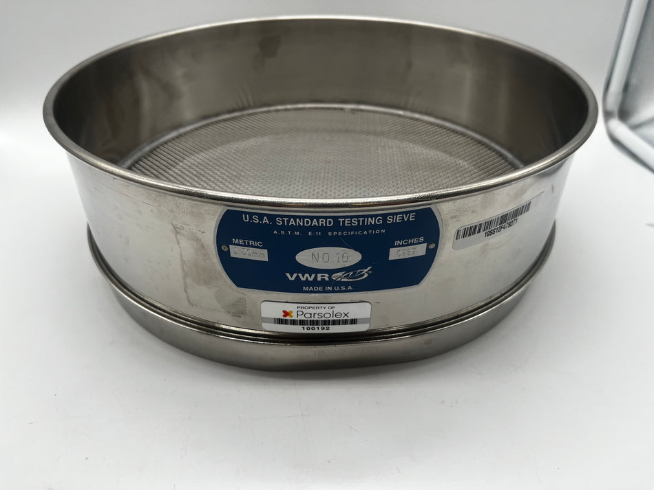 10-Mesh, 12" x 3" Stainless Steel Test Sieve from VWR, OEM Part #47730-524