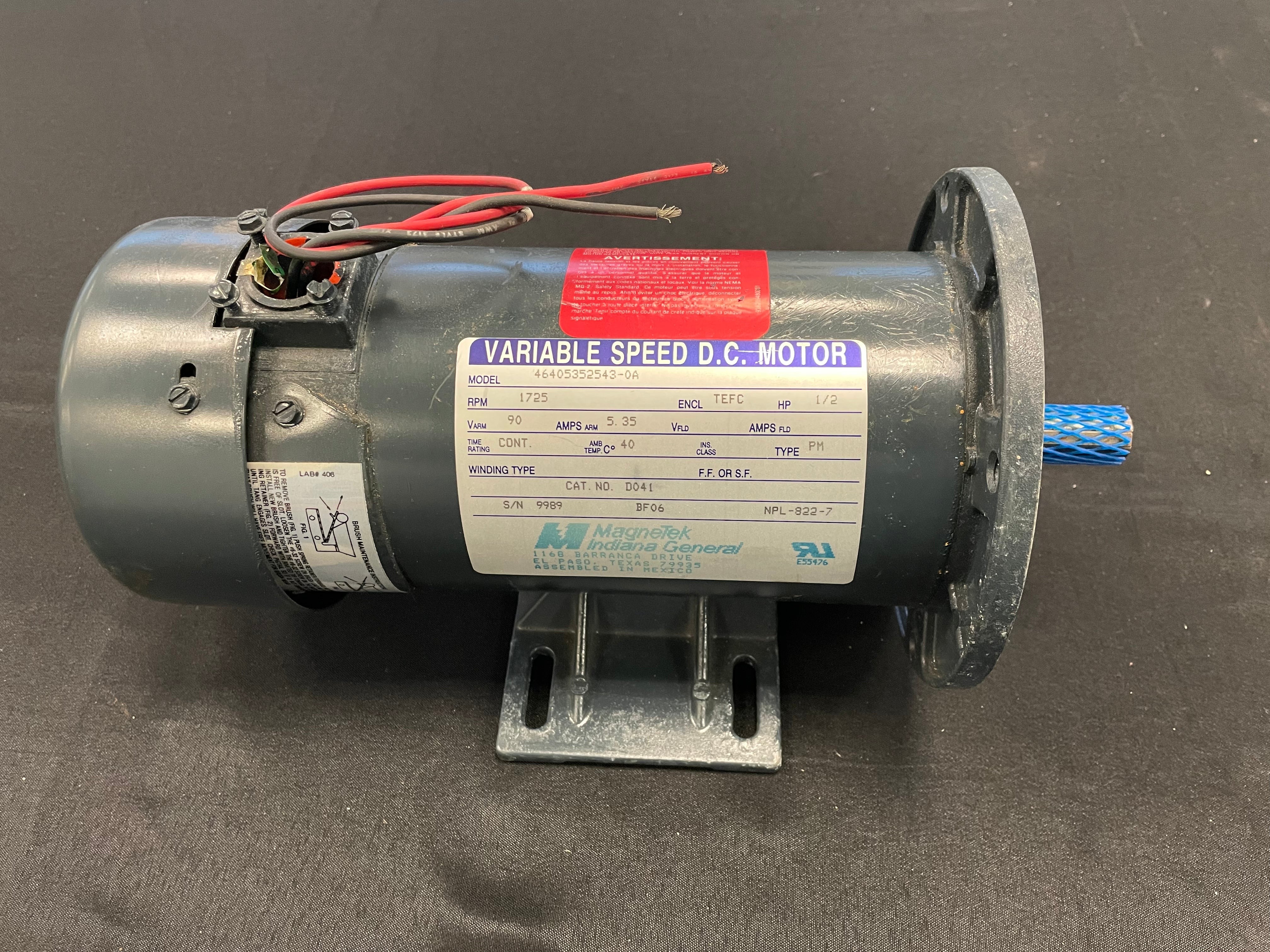 Variable Speed DC Motor 1/2 HP 1725RPM