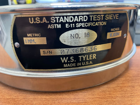 #18 Test Sieve 8"x2" Stainless W.S. Tyler Brand
