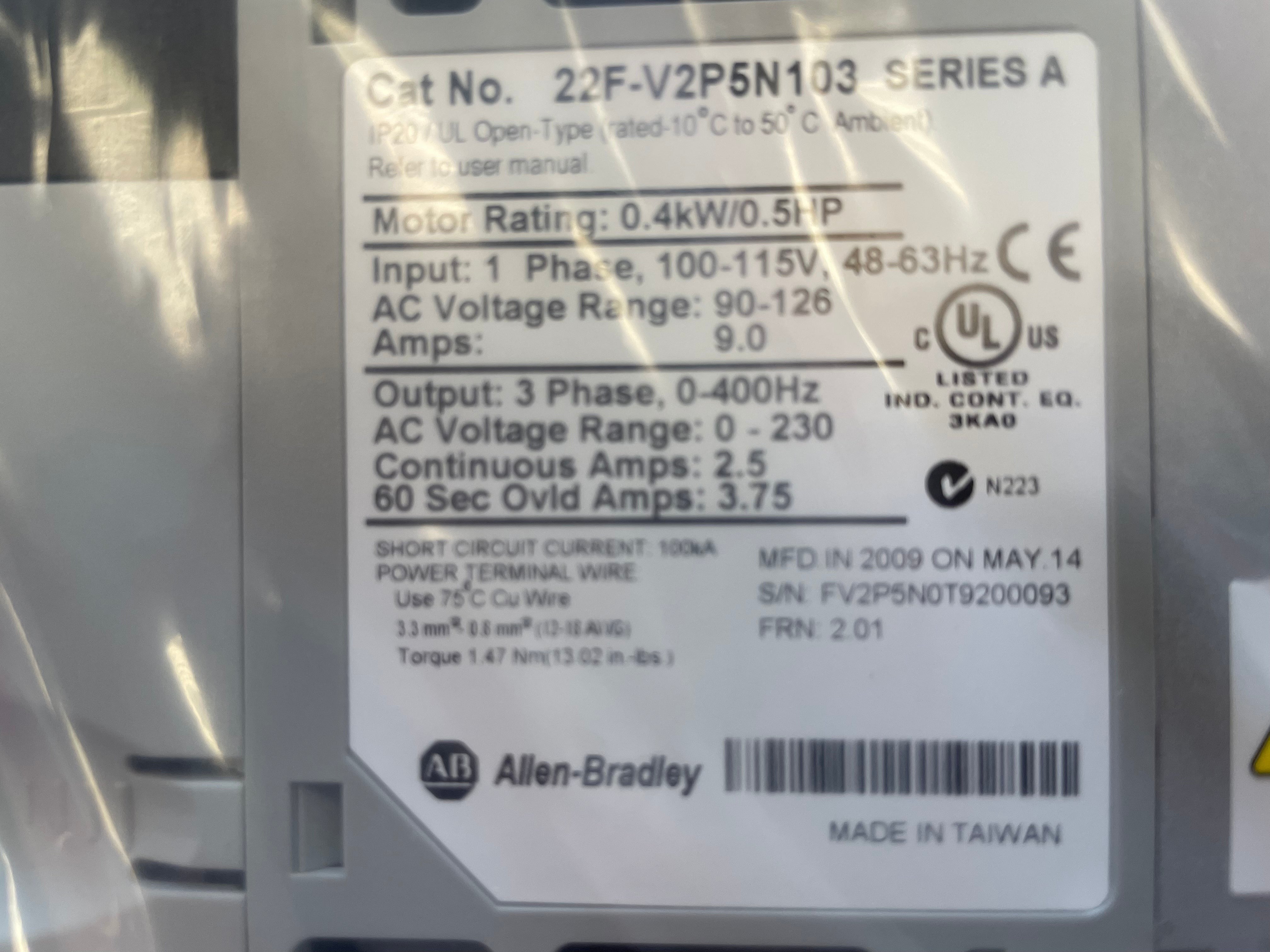 Allen Bradley Power Flex 4M AC Drive (22F-V2P5N103)